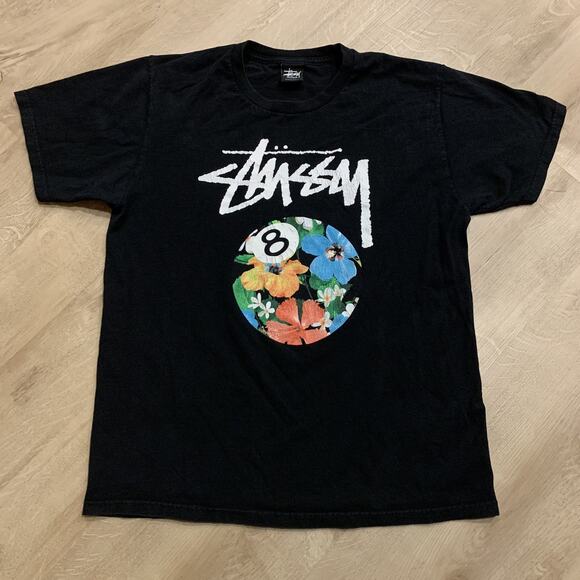 Stussy Other - Vintage Stussy Floral 8-Ball T-Shirt Mens Medium M Black Eight Ball Graphic Logo